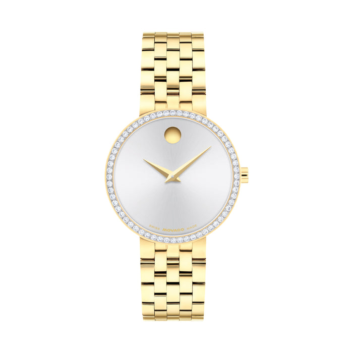 Movado Museum Classic Silver White Quartz Yellow Gold Women's Watch 0608068