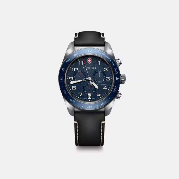 Victorinox Swiss Army Chronograph Blue Matt Dial Leather Men's Watch 242047