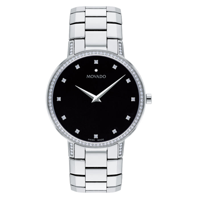 Movado Faceto Black Dial With Diamond Quartz Unisex's Watch 0607482