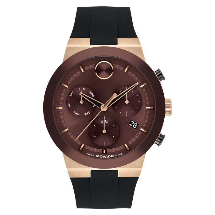 Movado Bold Fusion Cherry Black Strap Quartz Chronograph Gold Men's Watch 3601332