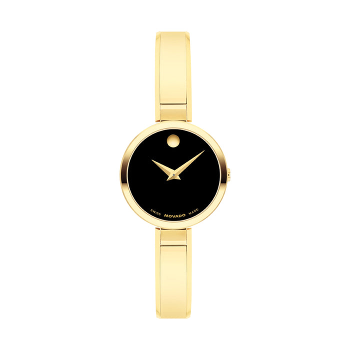 Movado Moda Black Dial Light Yellow Gold Bangle Bracelet Women's Watch 0608013