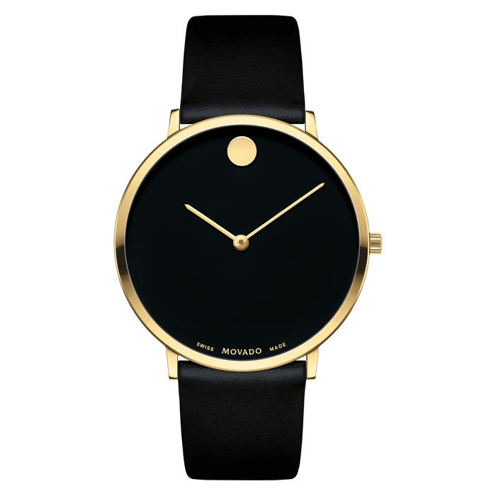 Movado Modern 47 Black Dial Yellow PVD Finished Unisex's Watch 0607432