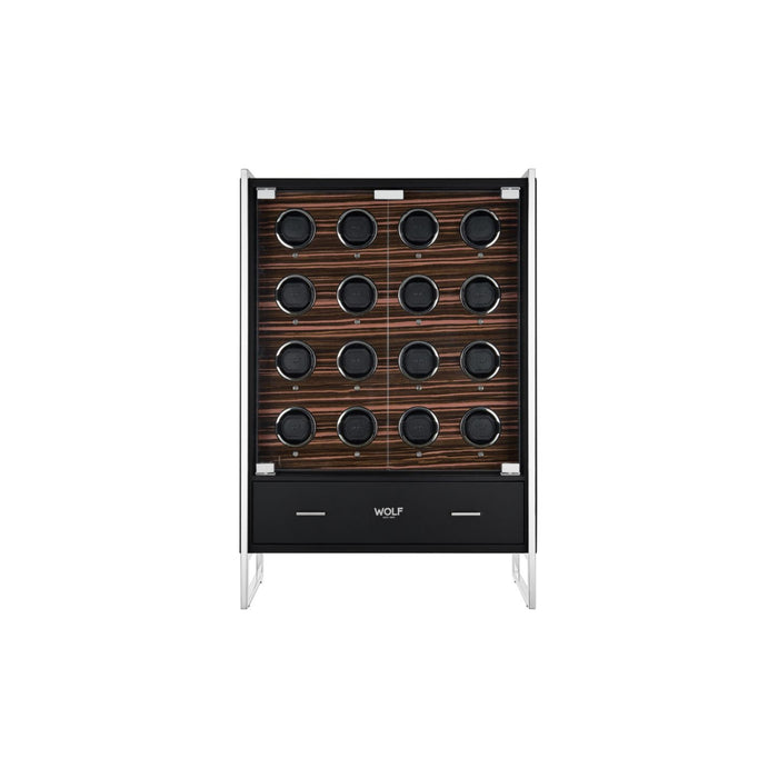Wolf Roadster Black Pebble Vegan Leather 16 Piece Watch Winder Cabinet 478756