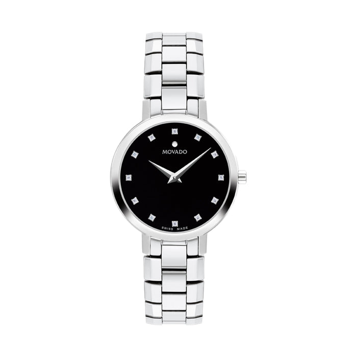Movado Faceto Black Dial With Diamond Quartz Women's Watch 0607866