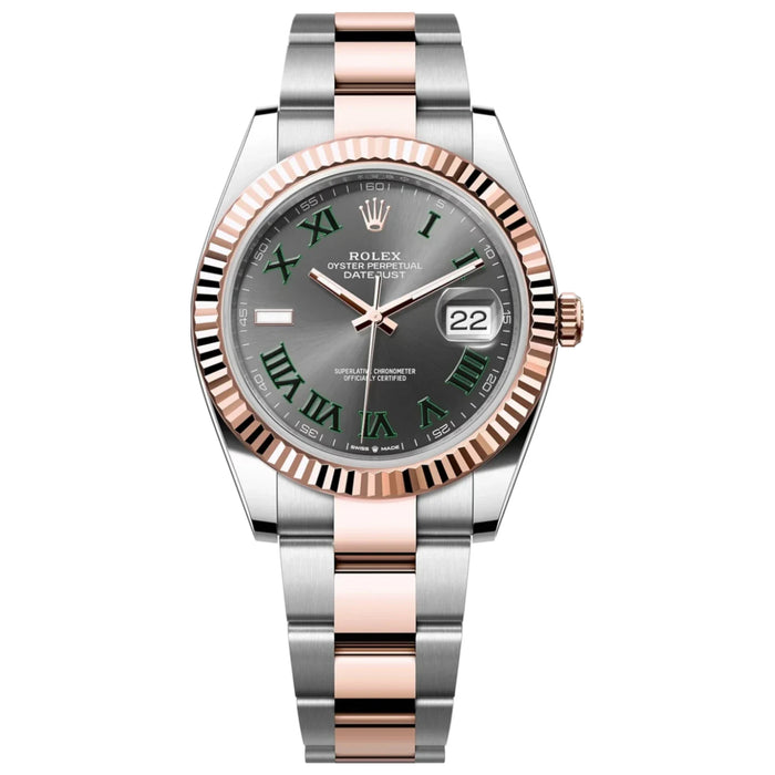 Rolex Datejust 41mm Two-Tone Everose Gold Fluted Bezel "Wimbledon" Dial Oyster New 2025- 126331