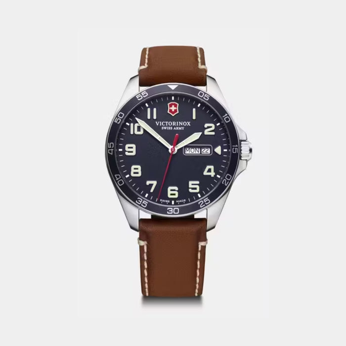 Victorinox Fieldforce Matt Blue Dial With Brown Leather Strap Men's Watch 241848
