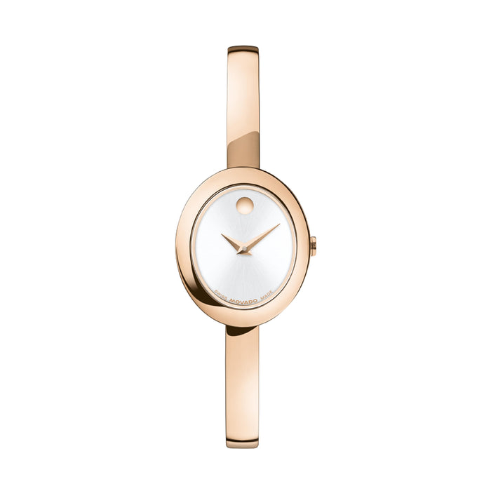 Movado Museum Bangle Silver White Dial Rose Gold Stainless Steel Women's Watch 0608071