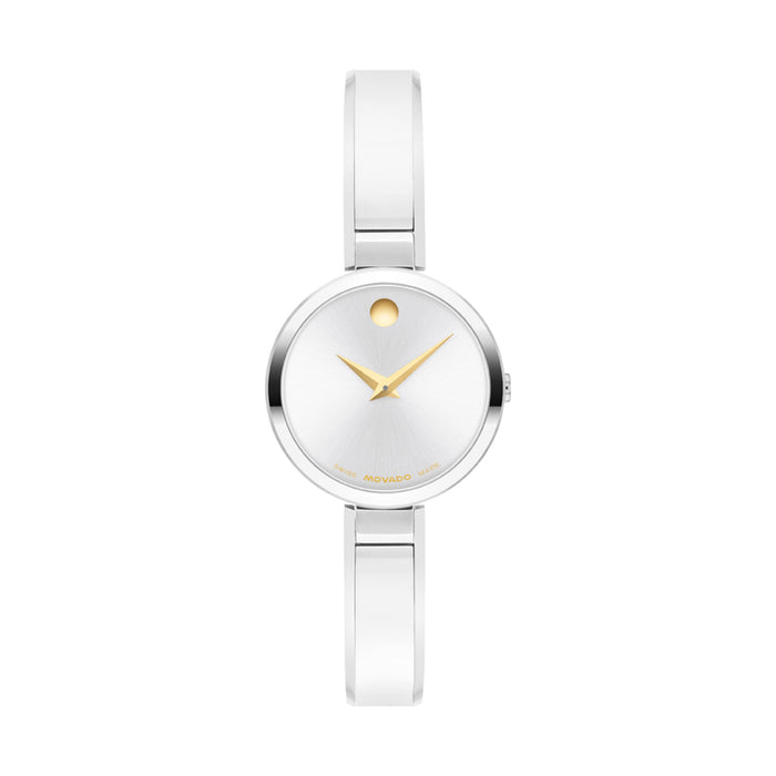 Movado Moda Silver White Quartz Bangle Bracelet Women's Watch 0608011