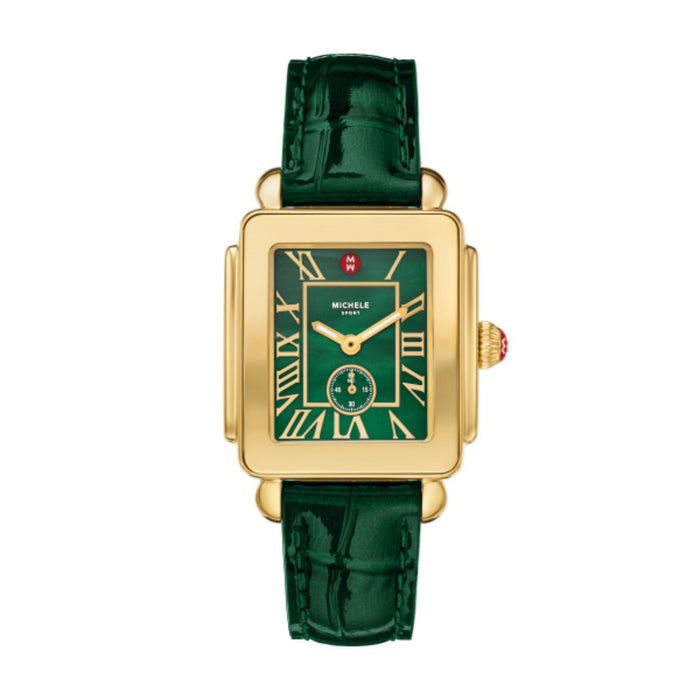 Michele Deco Sport Mid Gold-Plated Lush Green Leather Women's Watch MWW06H000002