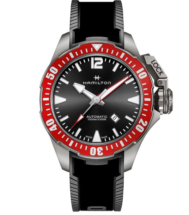 Hamilton Khaki Navy Frogman Titanium Auto Black Dial Black Rubber strap Round Titanium Case 46mm Men's Watch H77805335