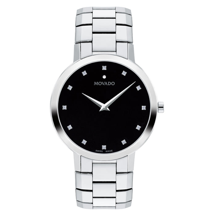 Movado Faceto Black Dial With Diamond Quartz Unisex's Watch 0607865