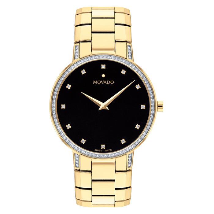 Movado Faceto Black Dial With Diamond Gold Finished Quartz Unisex's Watch 0607483