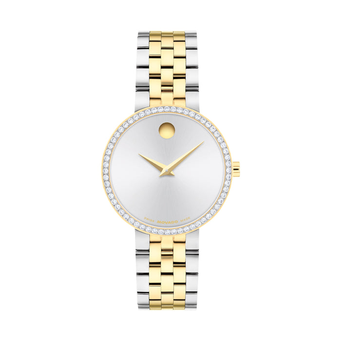 Movado Museum Classic Silver White Quartz Yellow Gold Women's Watch 0608067