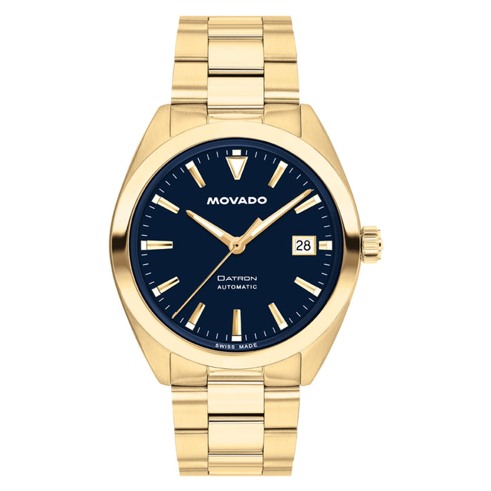 Movado Heritage Series Datron Automatic Vintage Navy Dial Gold Unisex's Watch 3650235