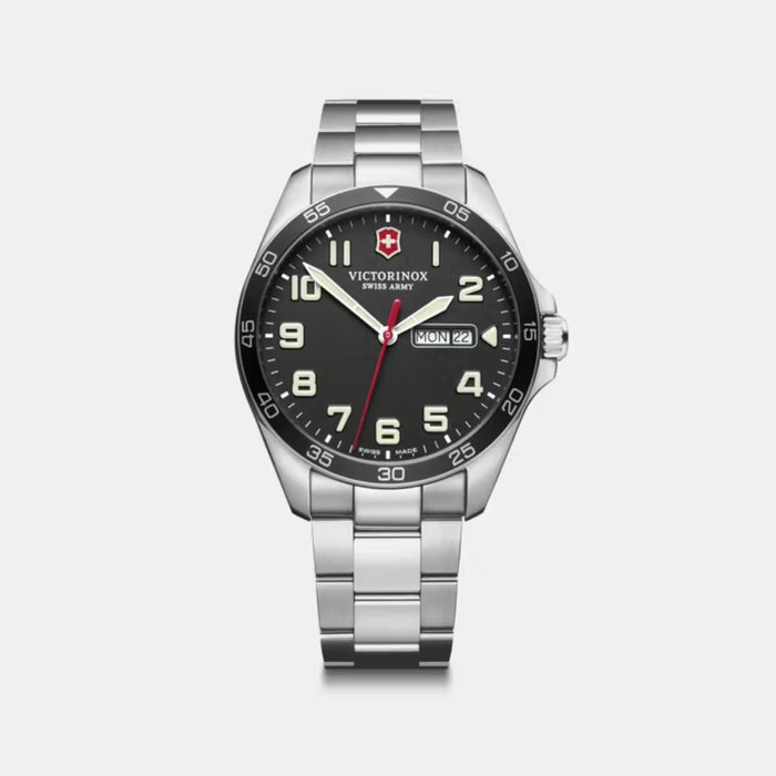 Victorinox Fieldforce Matt Black Dial With Silver Bracelet Men's Watch 241849