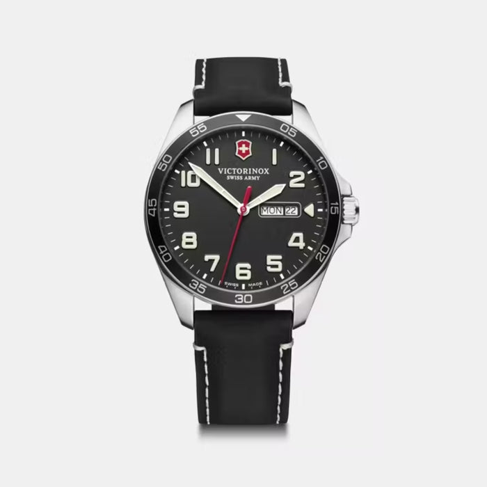 Victorinox Fieldforce Matt Black Dial With Leather Strap Men's Watch 241846