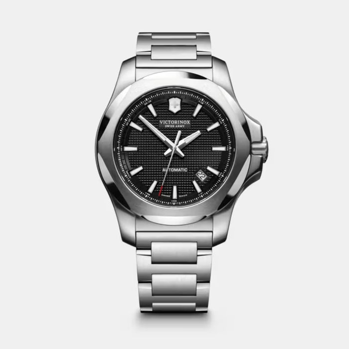 Victorinox I.N.O.X. Mechanical Guilloché Black Dial With Silver Bracelet Men's Watch 241837