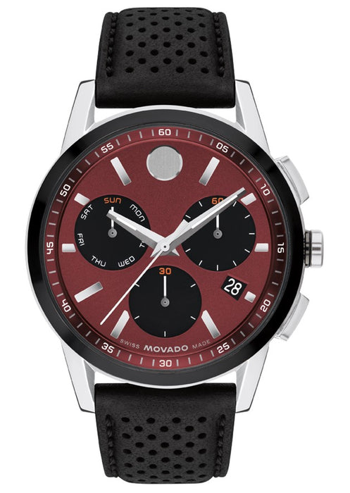 Movado Museum Sport Burgundy Chronograph Dial Leather Strap Men's Watch 0607897