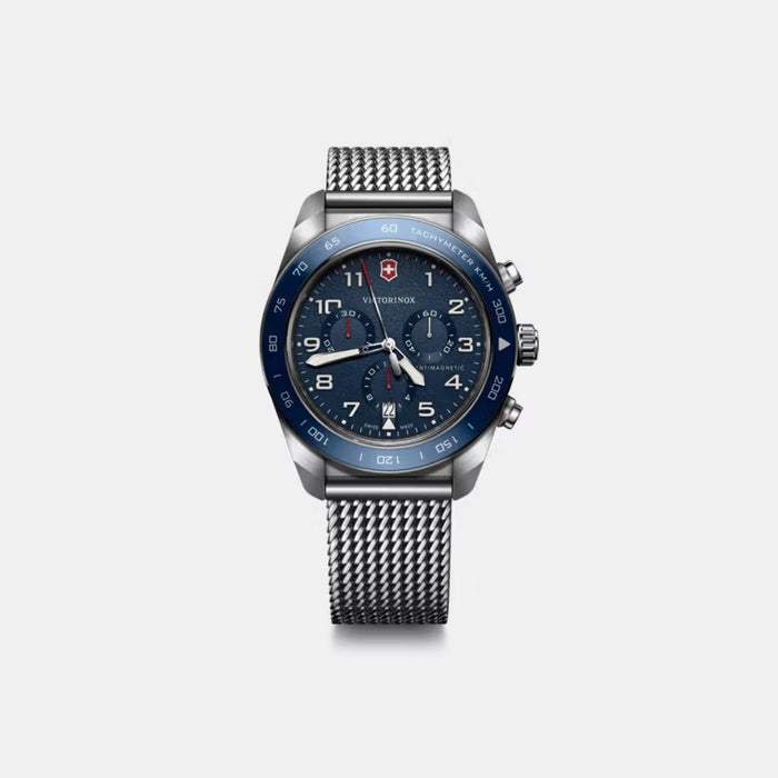 Victorinox Swiss Army Chronograph Blue Matt Dial Mesh Stainless Steel Men's Watch 242049