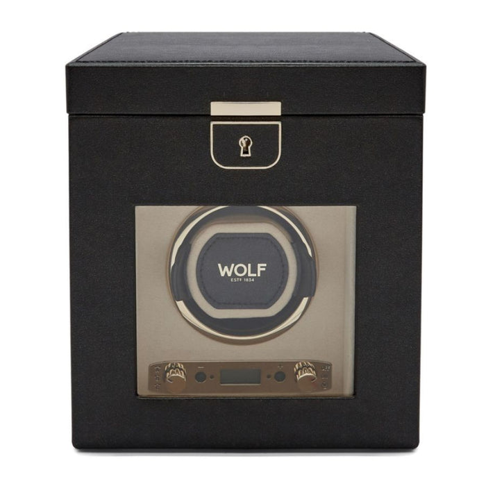 Wolf Palermo Single Black Anthracite Watch Winder with Jewelry Storage 213702