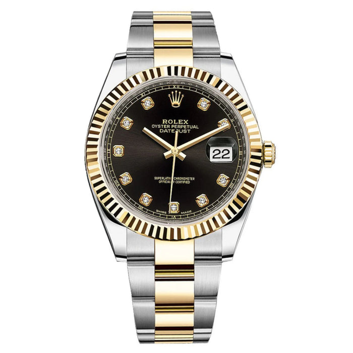 Rolex Datejust 41mm Two-Tone Yellow Gold Fluted Bezel Black Diamond Dial New 2025 - 126333