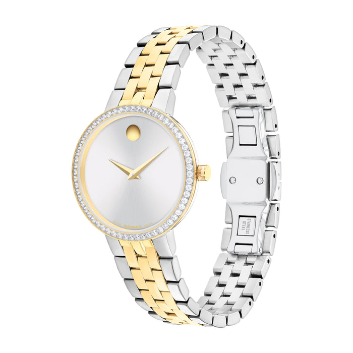 Movado Museum Classic Silver White Quartz Yellow Gold Women's Watch 0608067