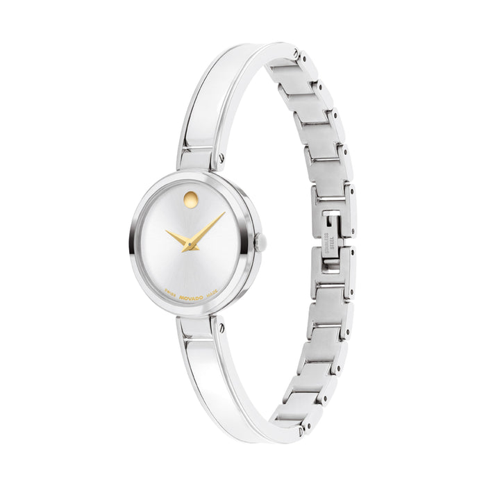 Movado Moda Silver White Quartz Bangle Bracelet Women's Watch 0608011