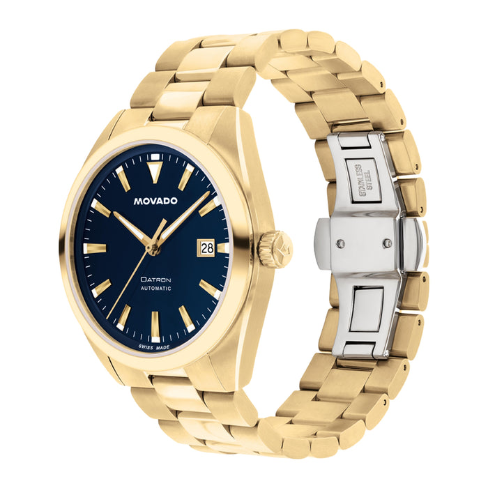 Movado Heritage Series Datron Automatic Vintage Navy Dial Gold Unisex's Watch 3650235