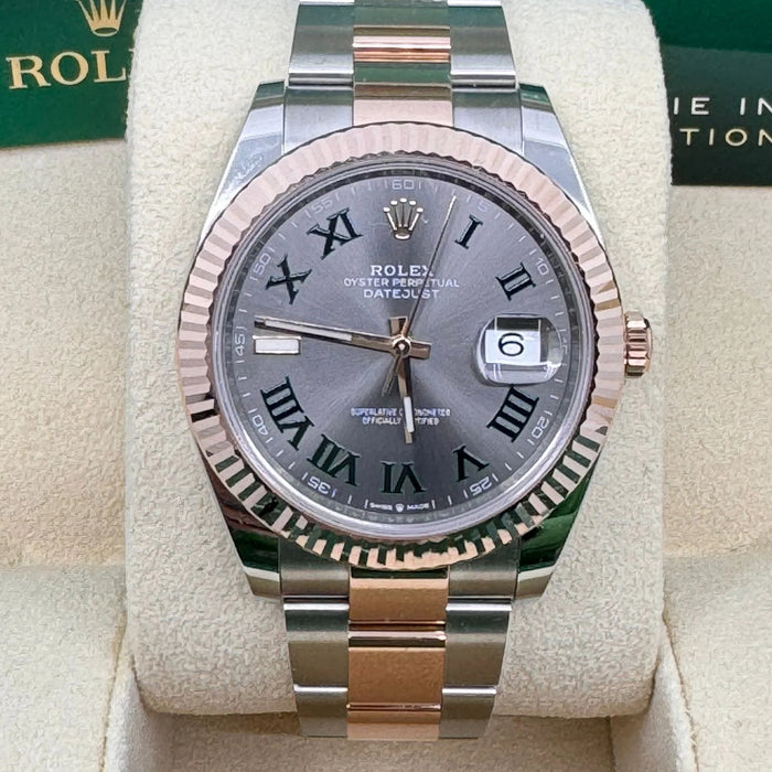 Rolex Datejust 41mm Two-Tone Everose Gold Fluted Bezel "Wimbledon" Dial Oyster New 2025- 126331