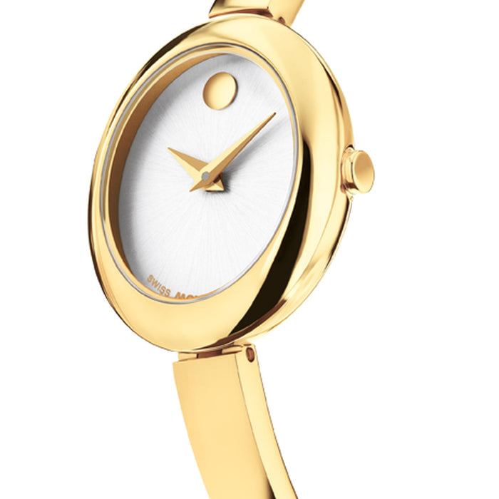Movado Museum Bangle Silver White Dial Yellow Gold Stainless Steel Women's Watch 0608072