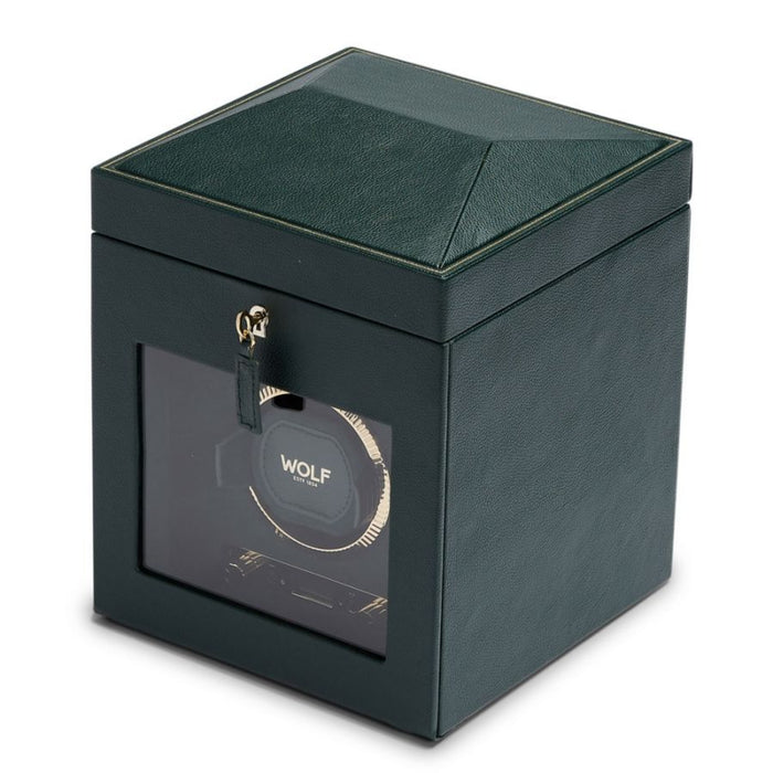 Wolf British Racing Single Green Vegan Leather Watch Winder with Storage 792141