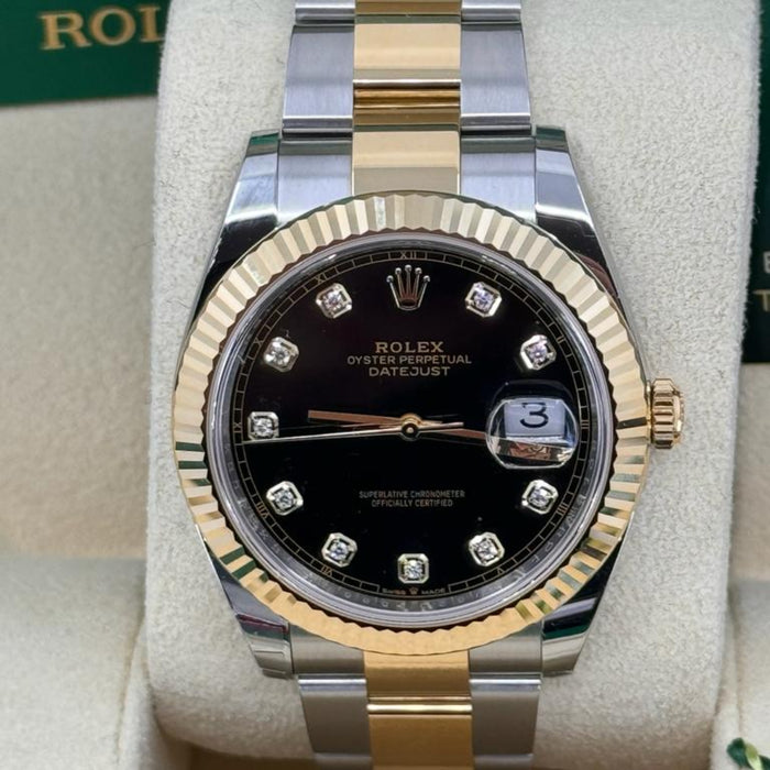 Rolex Datejust 41mm Two-Tone Yellow Gold Fluted Bezel Black Diamond Dial New 2025 - 126333