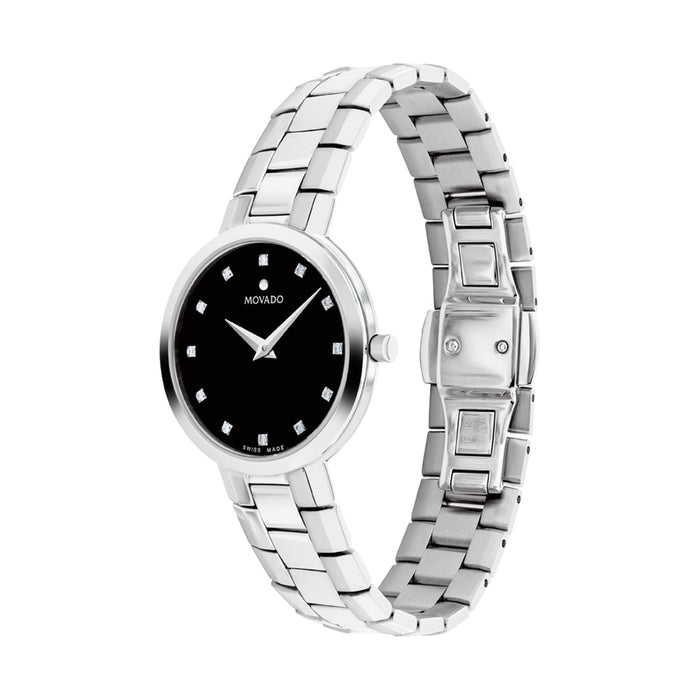 Movado Faceto Black Dial With Diamond Quartz Women's Watch 0607866