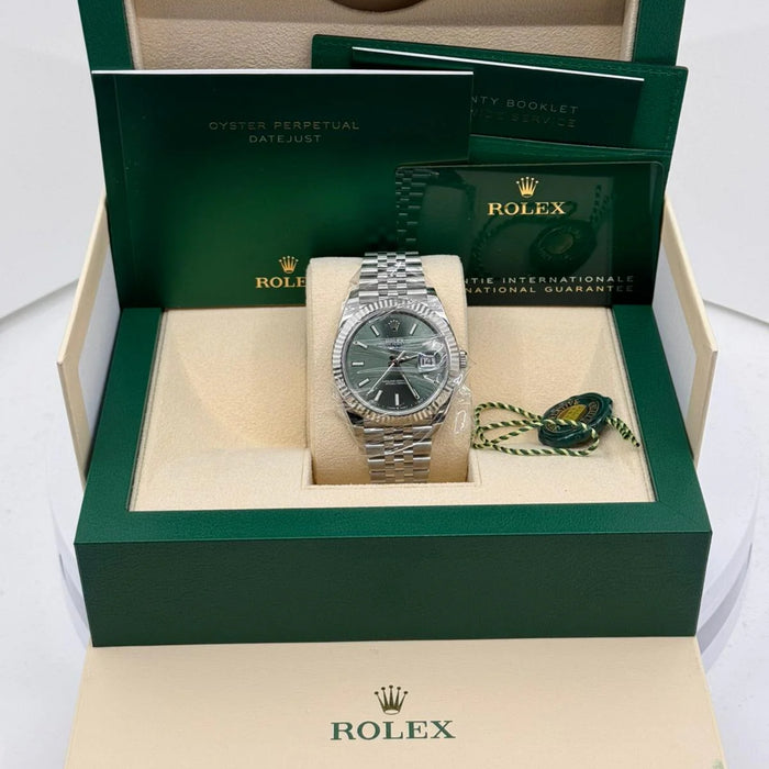 Rolex Datejust 41mm Fluted Bezel Green Index Dial Jubilee New 2025 - 126334
