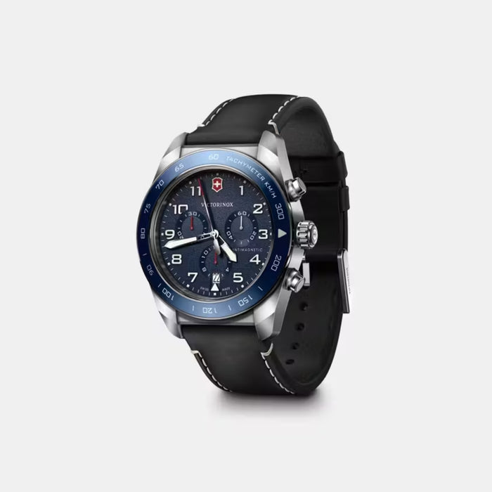 Victorinox Swiss Army Chronograph Blue Matt Dial Leather Men's Watch 242047