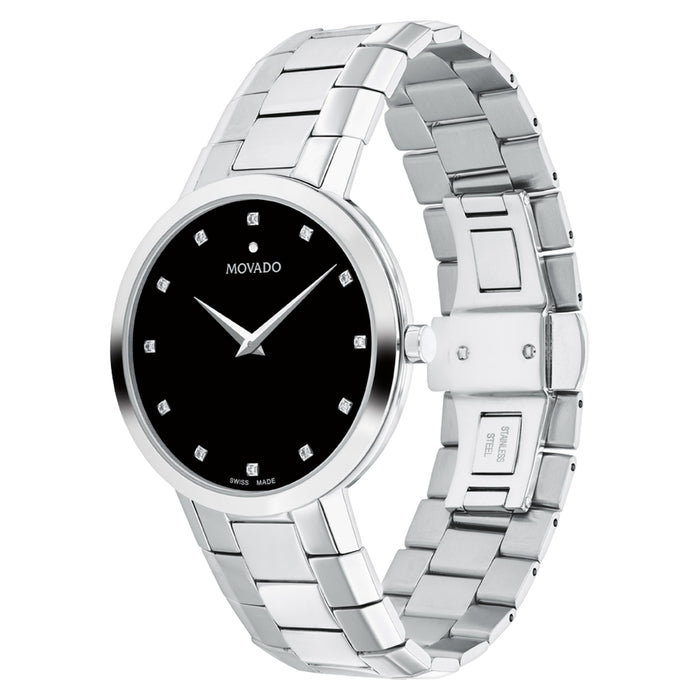 Movado Faceto Black Dial With Diamond Quartz Unisex's Watch 0607865