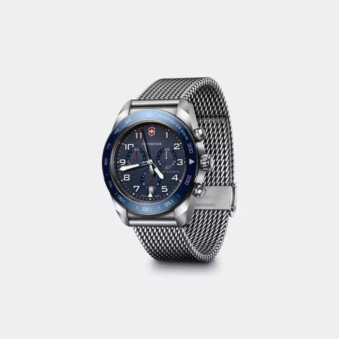 Victorinox Swiss Army Chronograph Blue Matt Dial Mesh Stainless Steel Men's Watch 242049