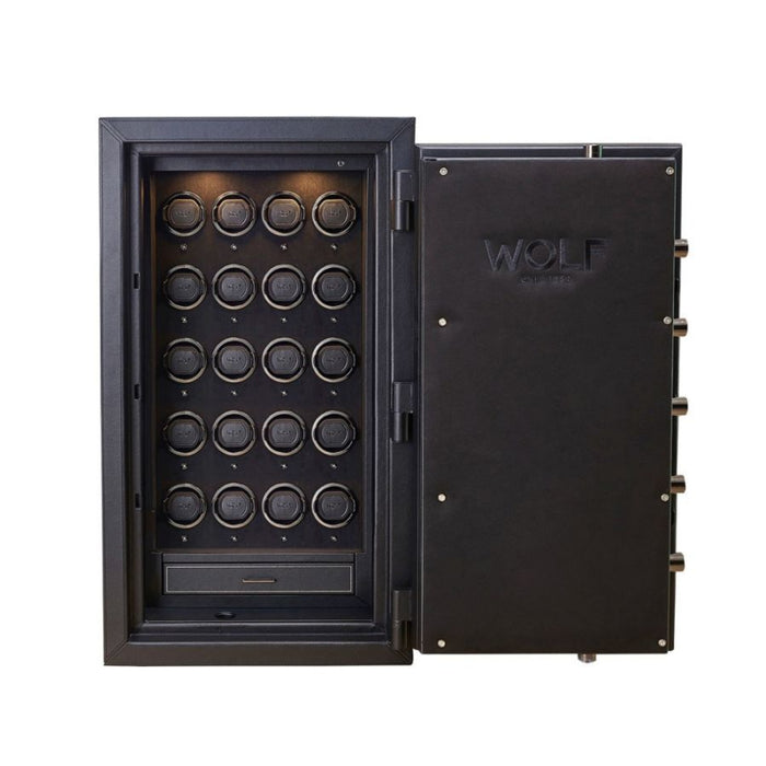 Wolf Athos Black Vegan Leather 20 Piece Watch Winder and Jewelry Safe 49002003