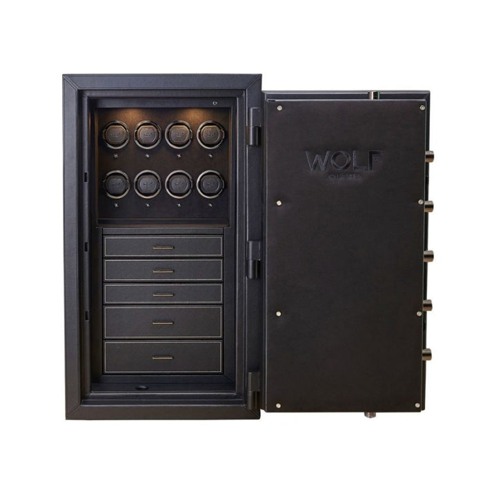 Wolf Athos Black Vegan Leather 8 Piece Watch Winder and Jewelry Safe 4900803