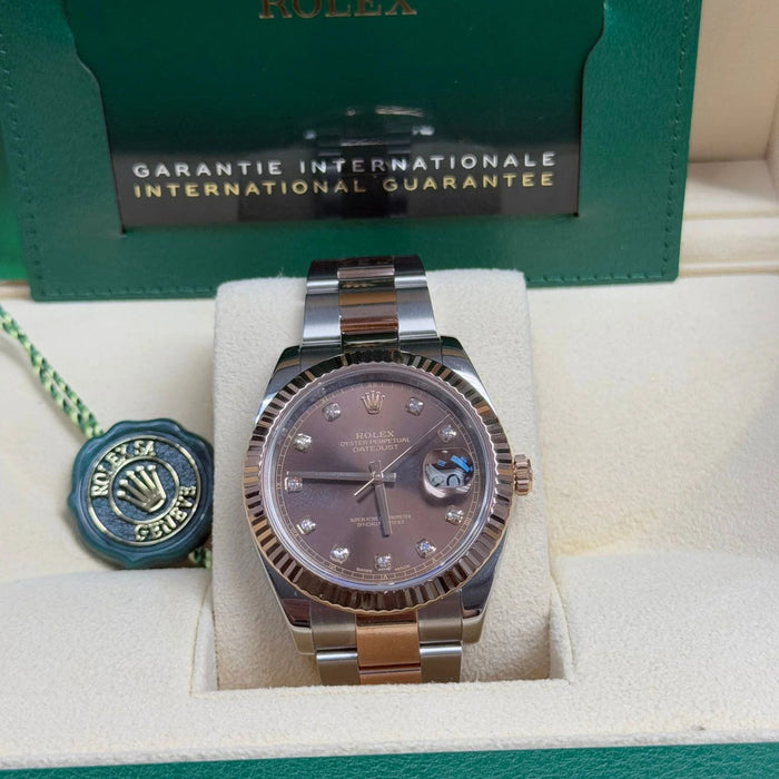 Rolex Datejust 41m Two-Tone Everose Gold Fluted Bezel Chocolate Diamond Dial Oyster New 2025 - 126331