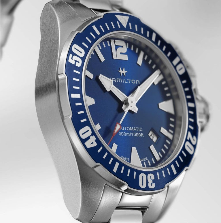 Hamilton Khaki Navy Frogman Auto Blue Dial Silver Bracelet Round Stainless steel Case 42mm Men's Watch H77705145