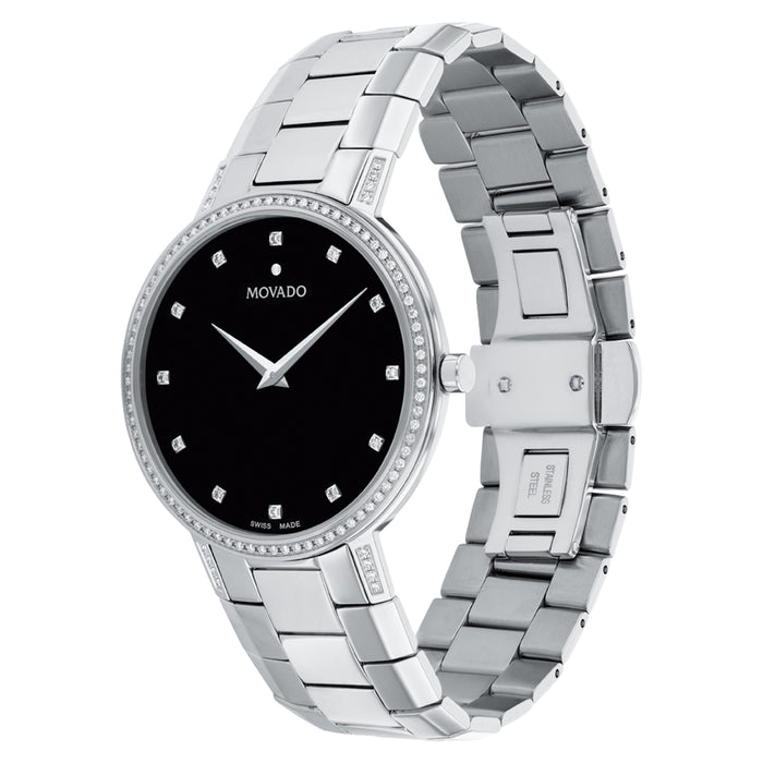 Movado Faceto Black Dial With Diamond Quartz Unisex's Watch 0607482