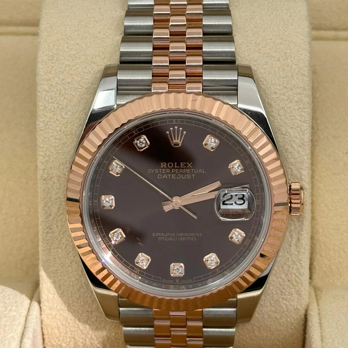 Rolex Datejust 41m Two-Tone Everose Gold Fluted Bezel Chocolate Diamond Dial Jubilee New 2025 - 126331