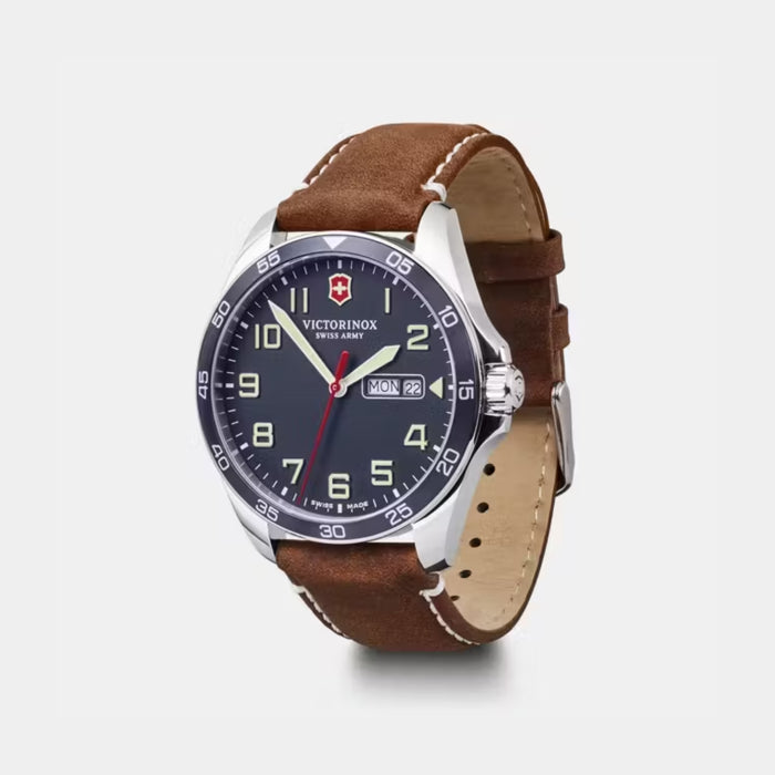 Victorinox Fieldforce Matt Blue Dial With Brown Leather Strap Men's Watch 241848