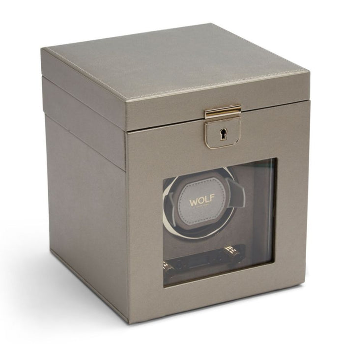 Wolf Palermo Single Pewter Watch Winder with Jewelry Storage 213778
