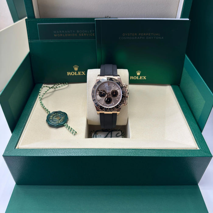 Rolex Cosmograph Daytona 40mm Everose Gold Ceramic Bezel Sundust and Black Index Dial Oysterflex New 2025 - 126515LN