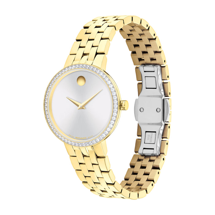 Movado Museum Classic Silver White Quartz Yellow Gold Women's Watch 0608068