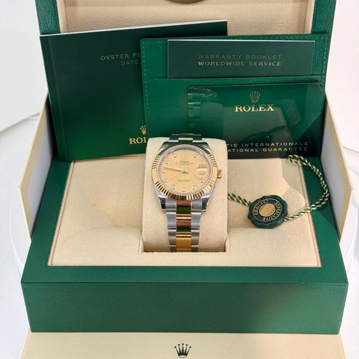 Rolex Datejust 41mm Two-Tone Yellow Gold Fluted Bezel Champagne Diamond Dial Oyster New 2025 - 126333