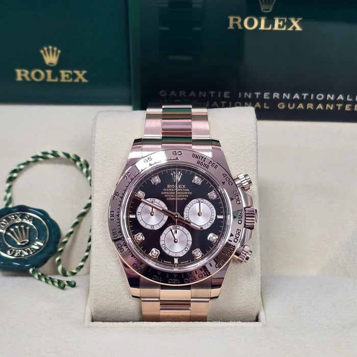 Rolex Cosmograph Daytona 40mm Everose Gold Black Diamond Dial New 2025 - 126505
