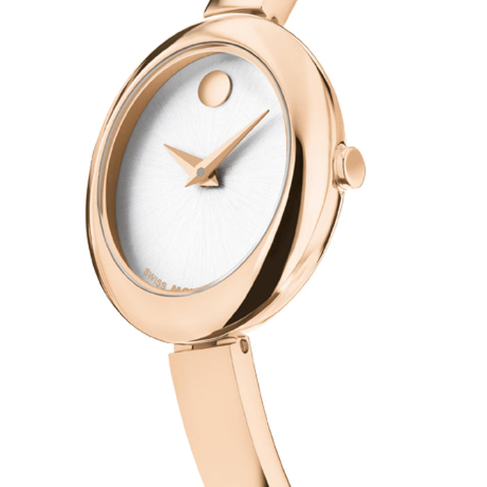Movado Museum Bangle Silver White Dial Rose Gold Stainless Steel Women's Watch 0608071